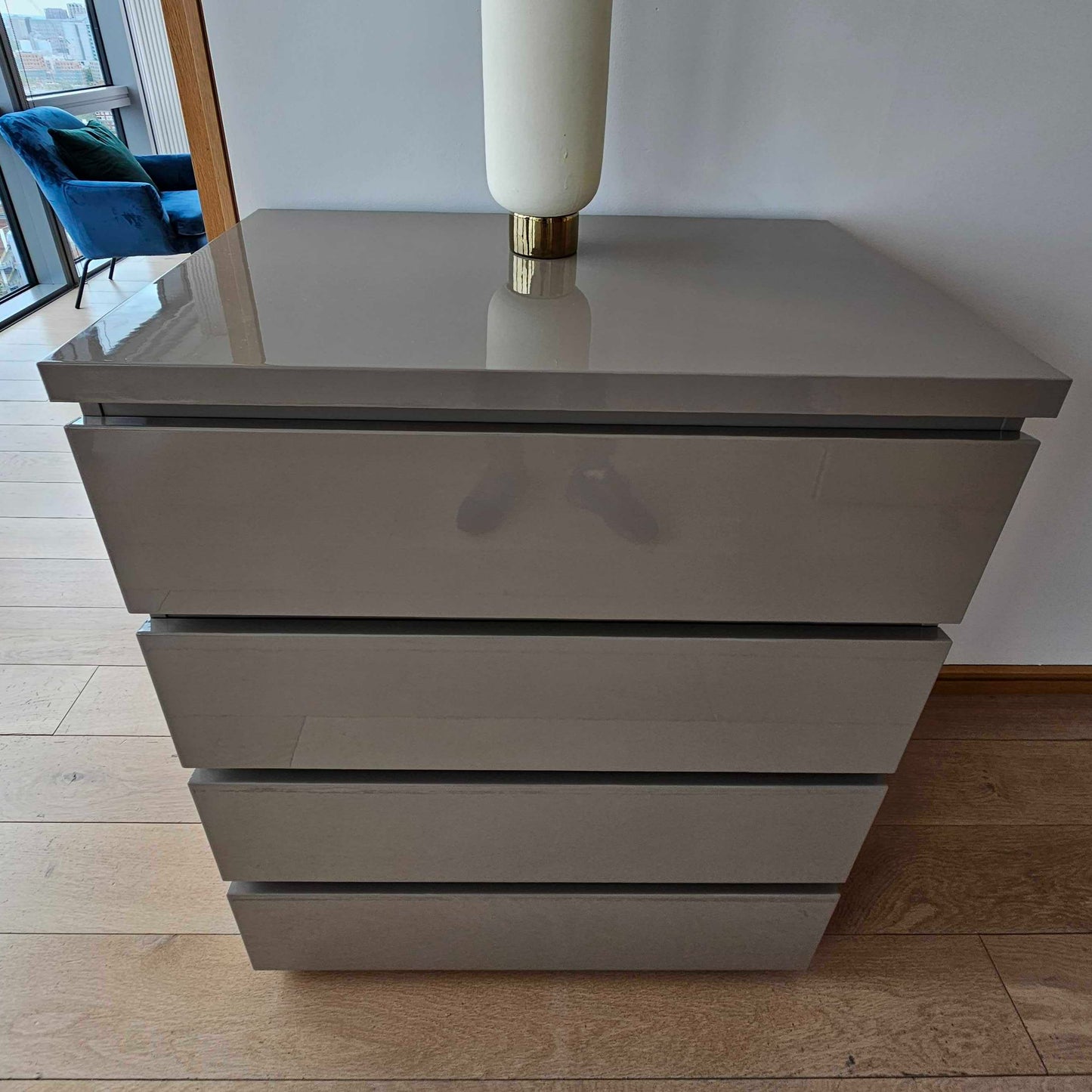 Grey Glossy 4 Drawer Chest, 45x95x75cm