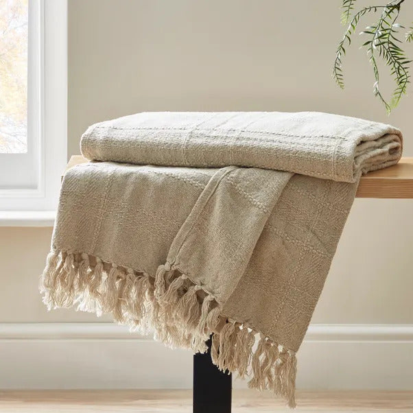 Cotton Check Throw, Natural 130x180cm