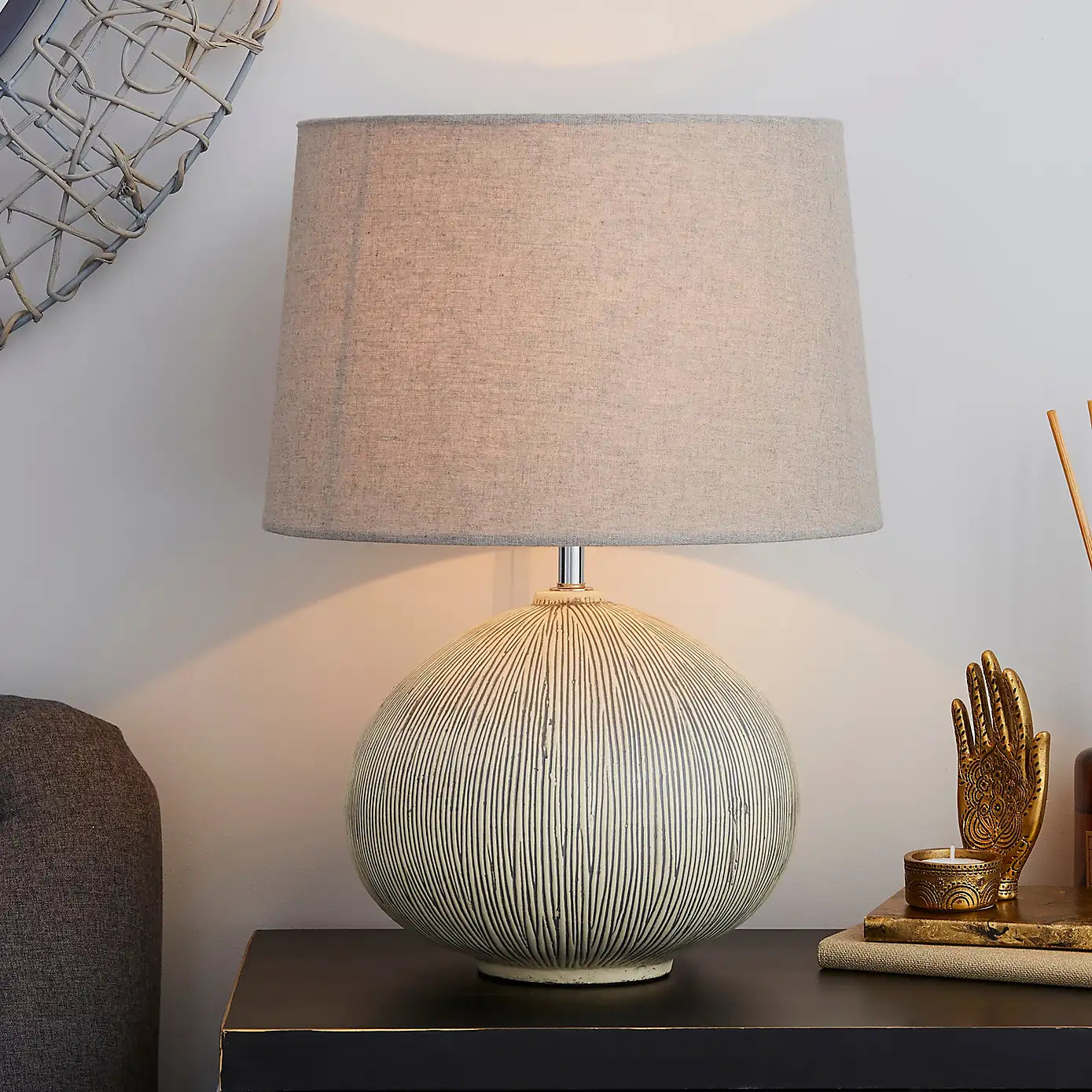 Dahlia Scratched Resin Grey Table Lamp