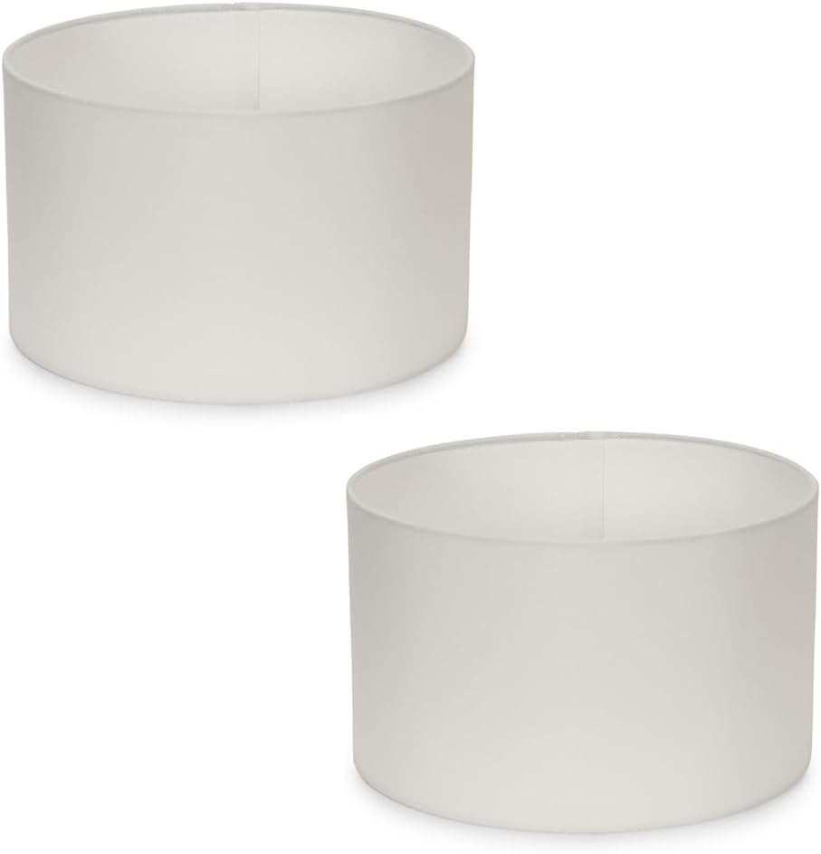 Pair of - Modern White Fabric Cylinder Ceiling Pendant Lampshade/Table Lamp Drum Light Shade - Small