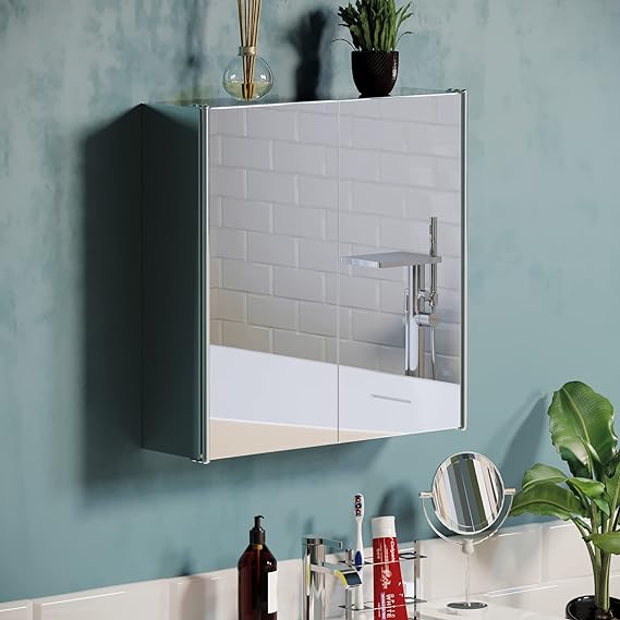 Bathroom Cabinet Double Mirror Wall Mounted, 13 x 45 x 45cm