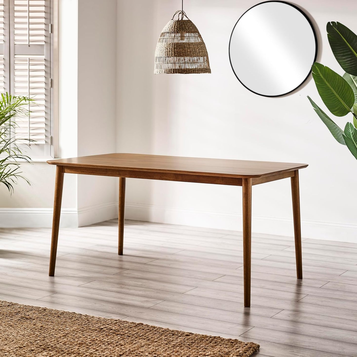 6 Seat Solid Wood Table - Lynton Dark Large Walnut Stain Wooden Dining Table