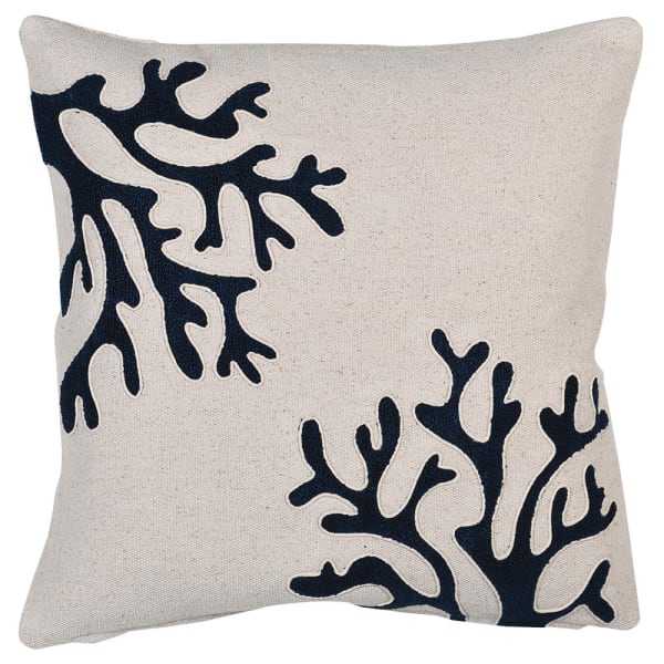 Beige and Navy Blue Coral Cotton Cushion Cover