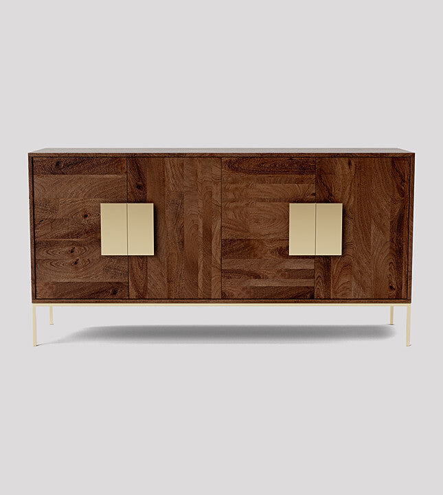 Banner Sideboard, Light Brown Mango Wood & Brass, 75x147x43cm