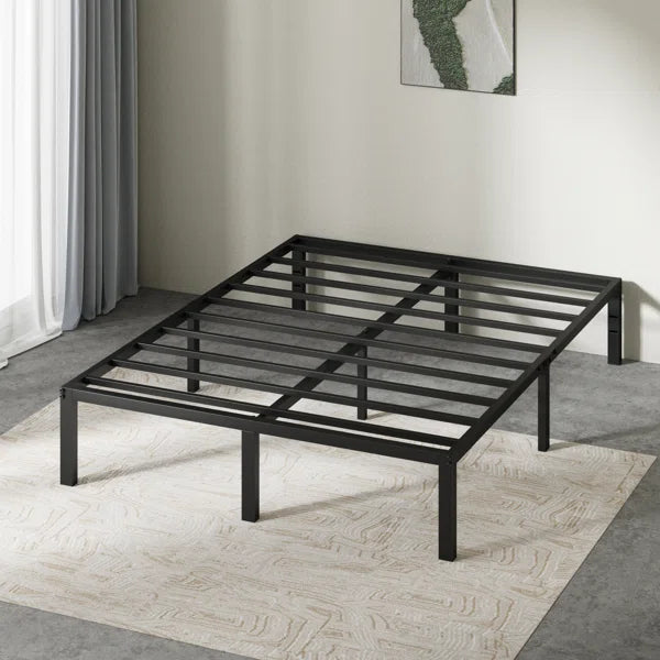 Barbieri Minimal Black Bed Frame With Square Feet, 151.2x200cm
