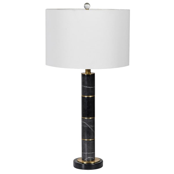 Black Marble Table Lamp with Linen Shade, 75x38cm