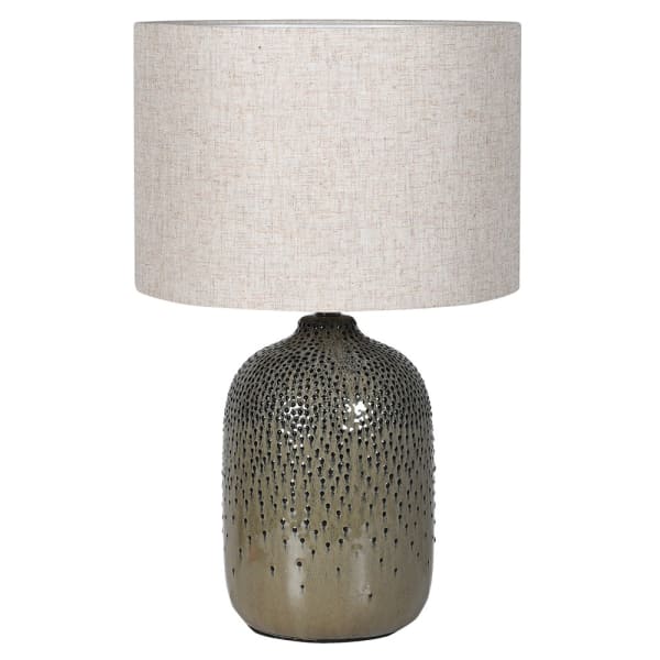 Green Base Table Lamp with Linen Shade, 57x36cm