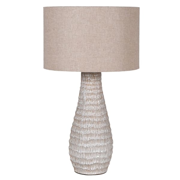 Beige Textured Table Lamp with Linen Shade, 70x40cm