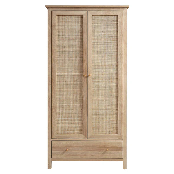 Frances Rattan Double Wardrobe with 1 Drawer, Natural, 93x55x185cm