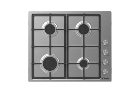 Candy 60cm Gas Hob with Cast Iron Supports Stainless Steel - CHG6LPX