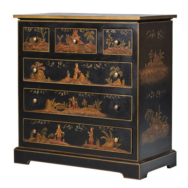Black Oriental Deco 6 Drawer Chest, 84.5x82x42cm