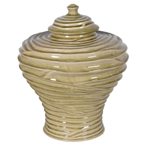 Large Sage Rippled Lidded Vase