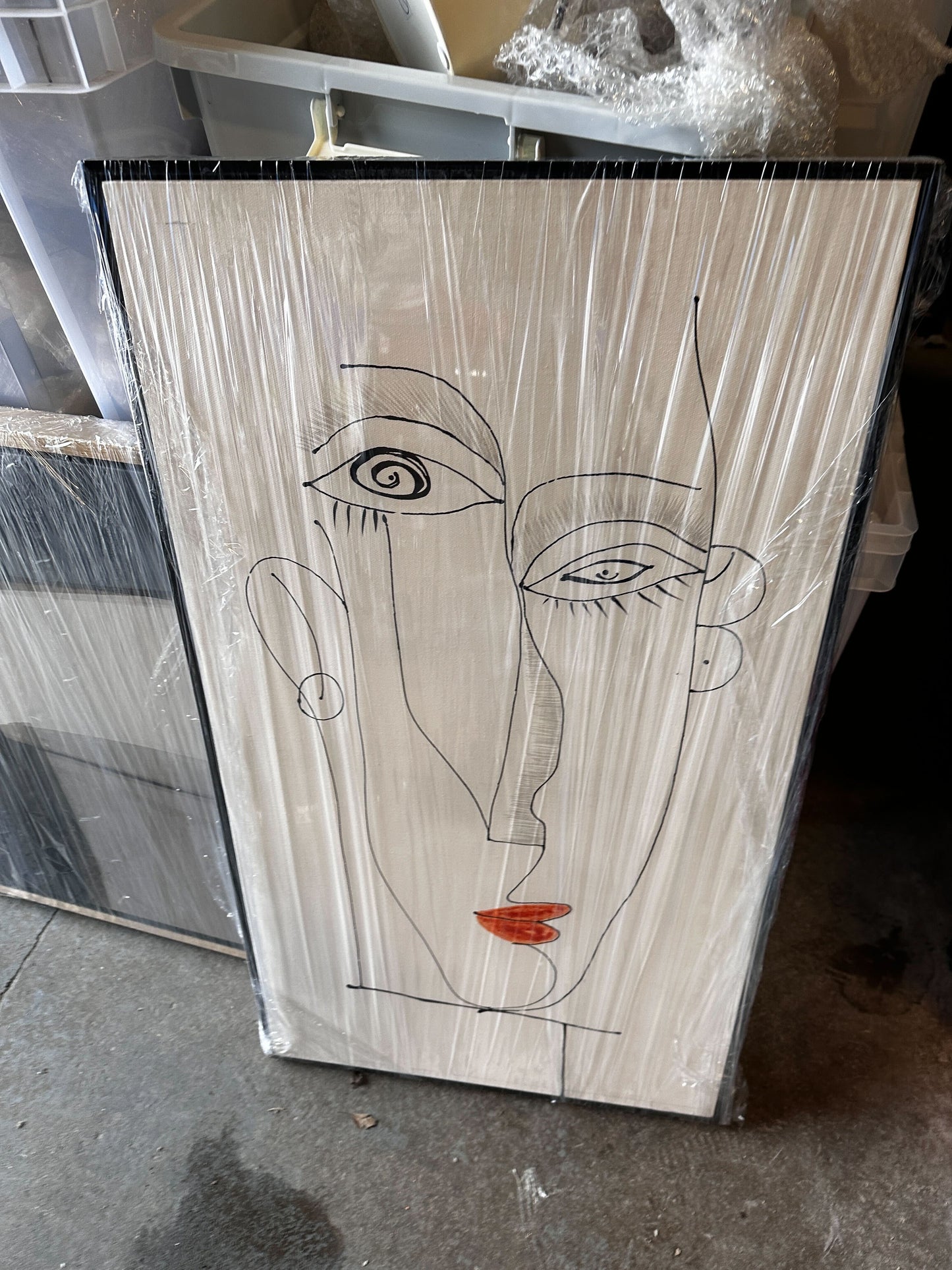 Abstract Face with Orange Lips Canvas 50 x 90cm