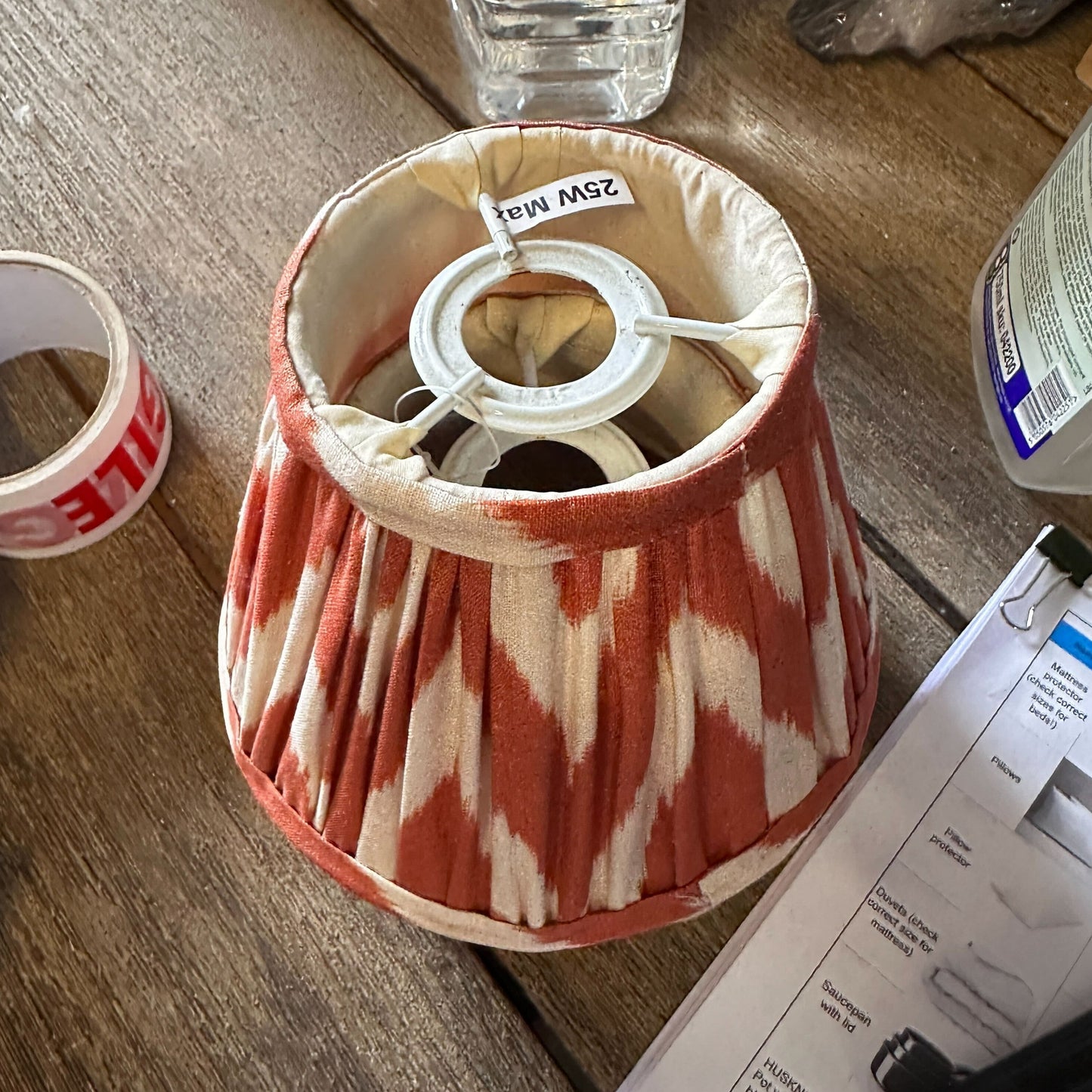 Straight Empire Pendant Shade In Orange Printed Linen Ikat, 0 x 18 x 14cm