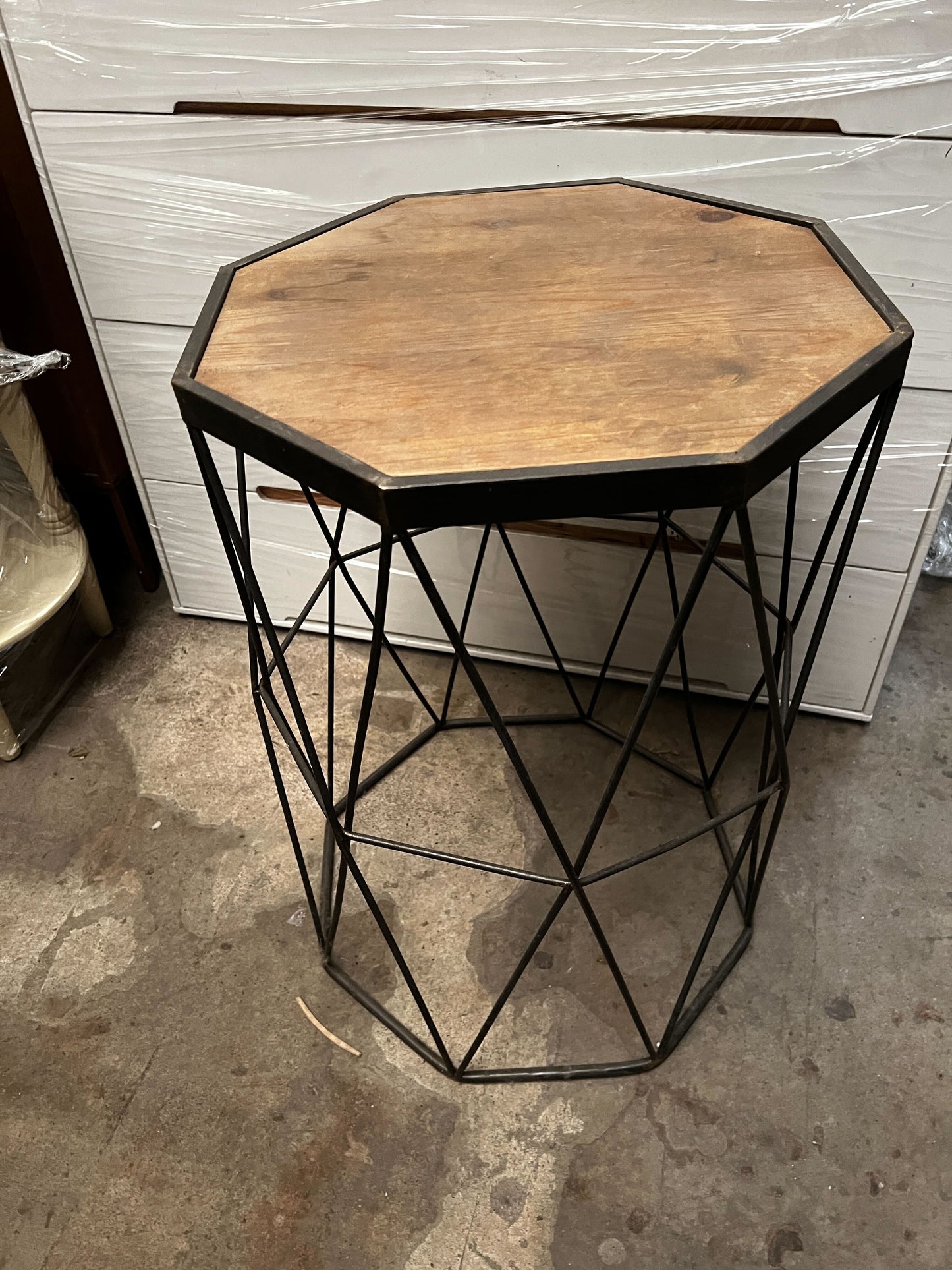 Tall (62cm) Rustic Oak Side Table with Black Metal Frame