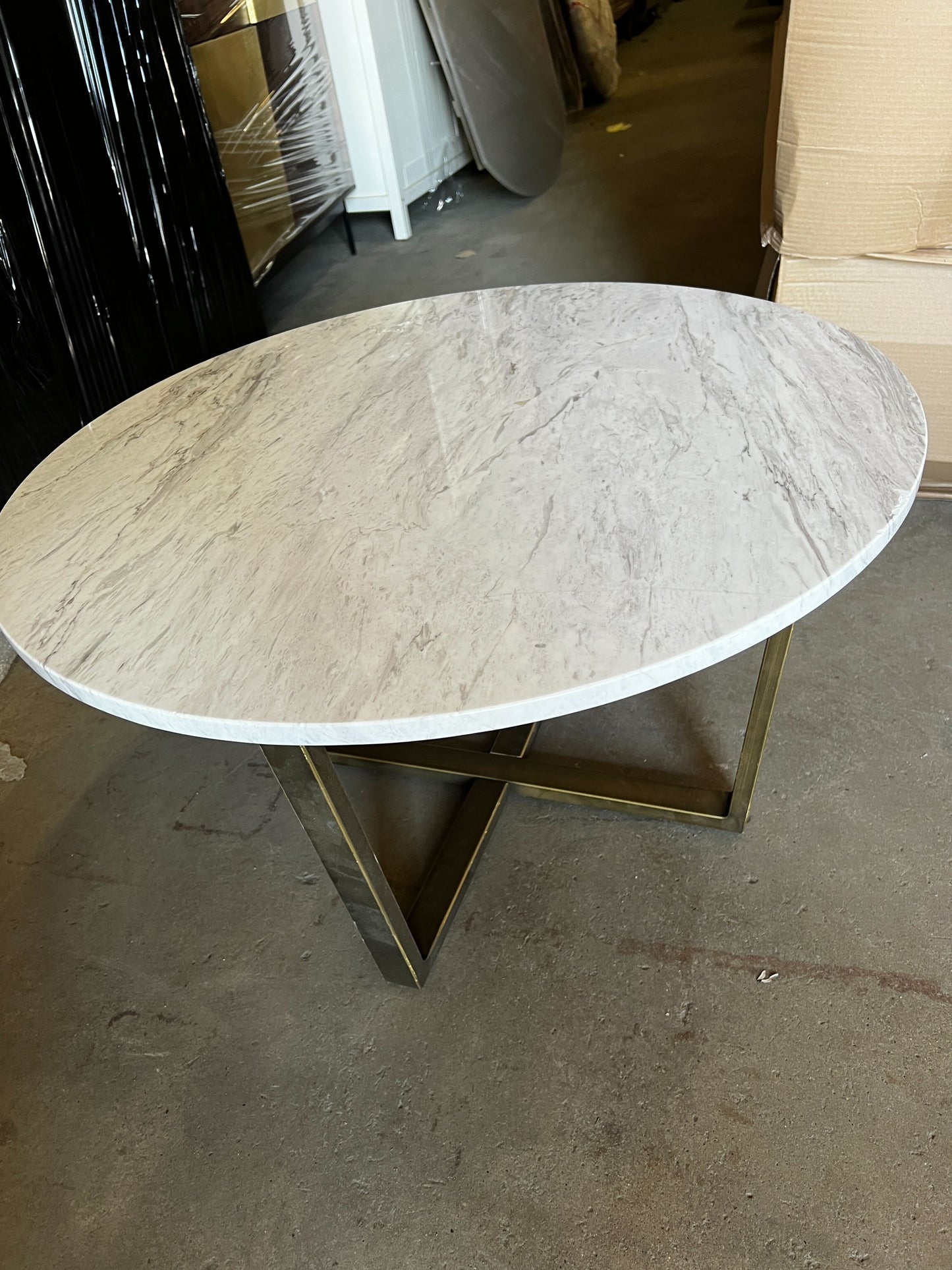 Round Coffee Table, Brass & White Marble, 80x45cm