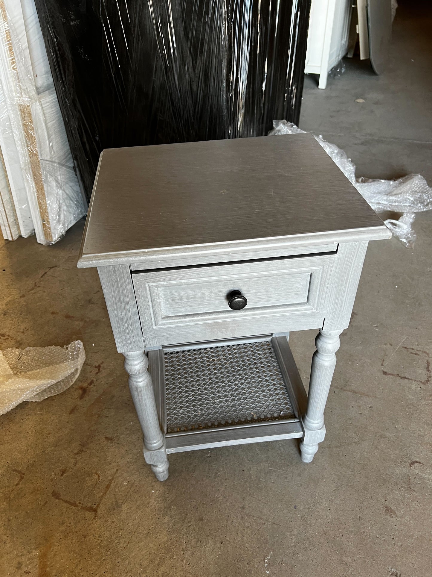 Lucy Cane 1 Drawer Bedside Table - Grey, 60x40x35x29.5cm