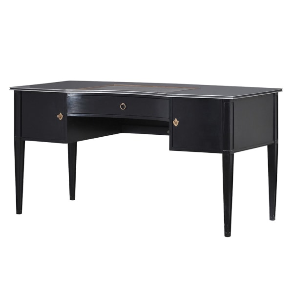Black Writing Desk with Leather Inlay, 79x153x70cm