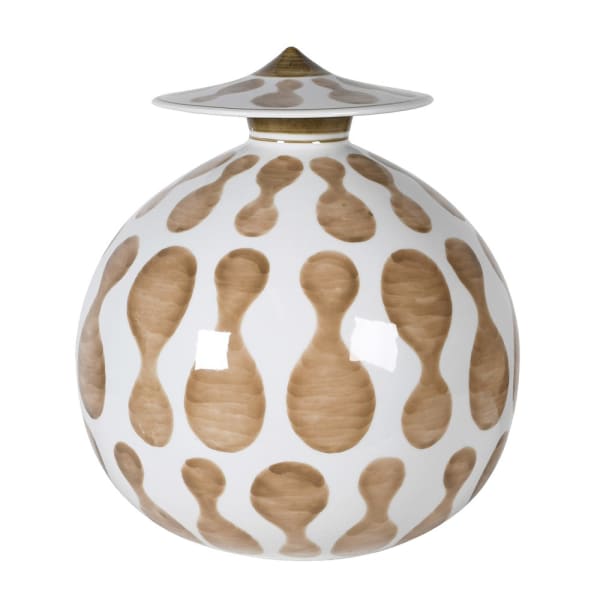 Brown and White Hand Painted Lidded Jar