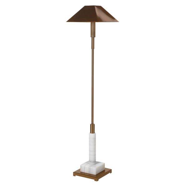 Gold and White Marble Floor Lamp with Metal Shade