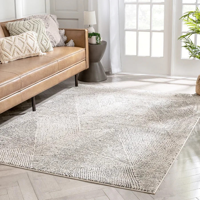 Malaga Enzo Geometric Lines Power Loom Beige Rug, 120x160cm