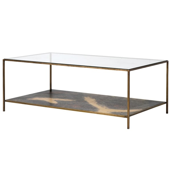 Iron Coffee Table with Glass Top, 45.5x70.5x122cm