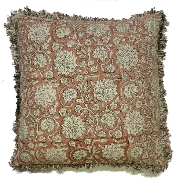 Malini Dipika Rust Cushion FLORALTRELLIS BLOCK PRINT RUST 45 X 45