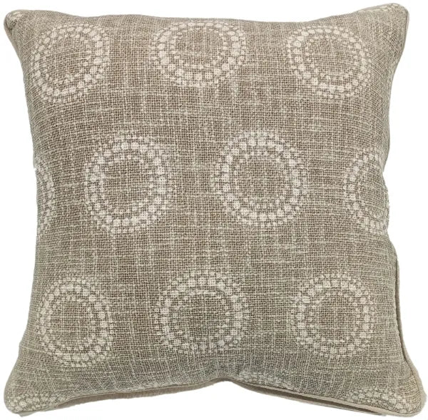 Malini Una Taupe Cushion CIRCULAR DOT PRINT ON LOOSE WEAVE 45 X 45