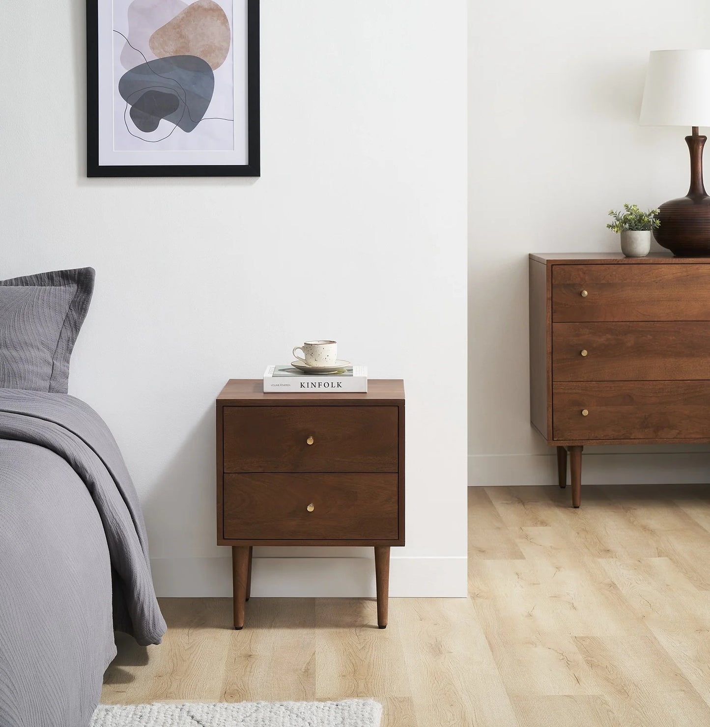 Scandinavian Walnut Oslo Bedside Table, 45x35x55cm
