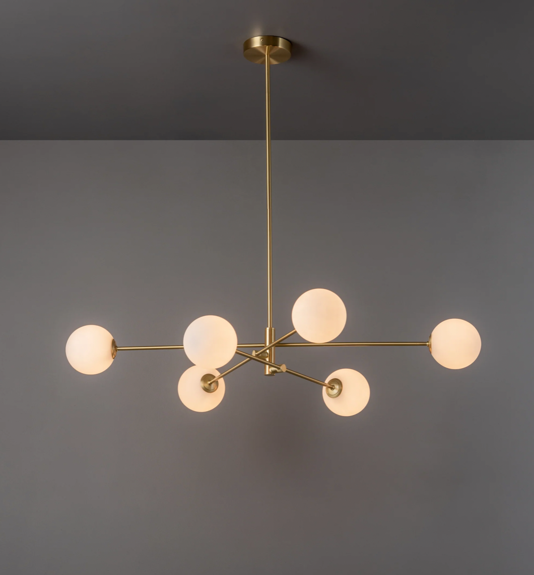 Chelso - 6 light brass and opal pendant, 89x100x67cm