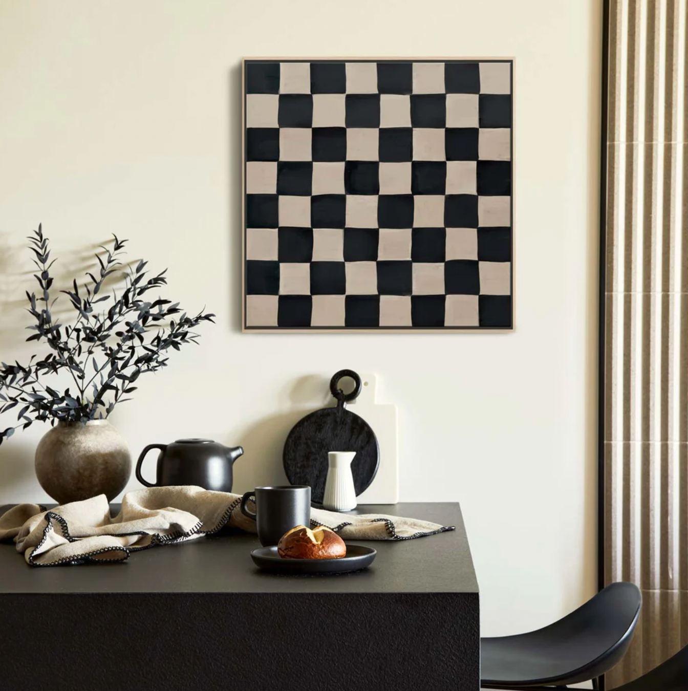 Black & Neutral Checkerboard Framed Canvas Art 85 x 85cm