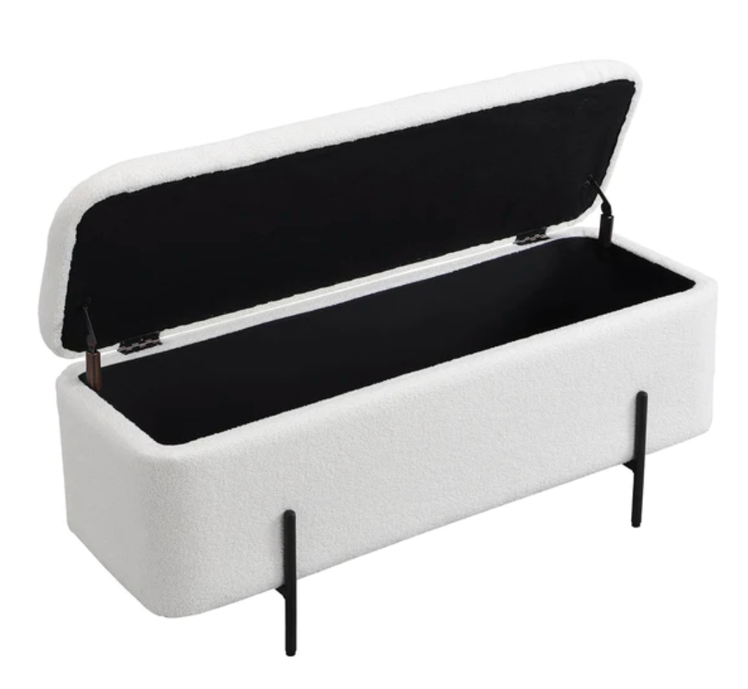 Jed Ecru Boucle 120cm Large Storage Ottoman Bench, 119x44x50.5cm