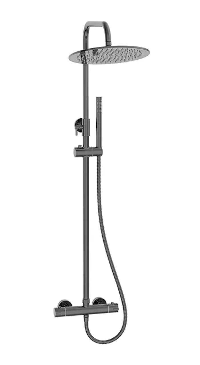 Arezzo Deluxe Cool Touch Round Thermostatic Shower (300mm Head - Twilight Black Chrome)