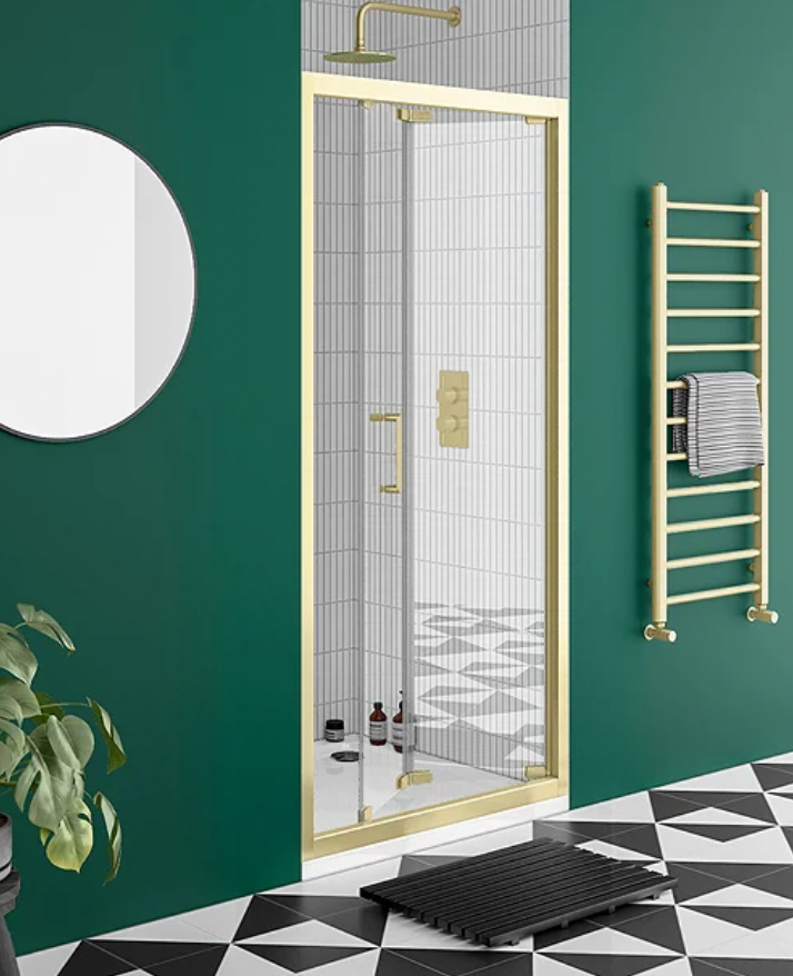 Toreno Brushed Brass 760 x 1850 Bi-Fold Shower Door