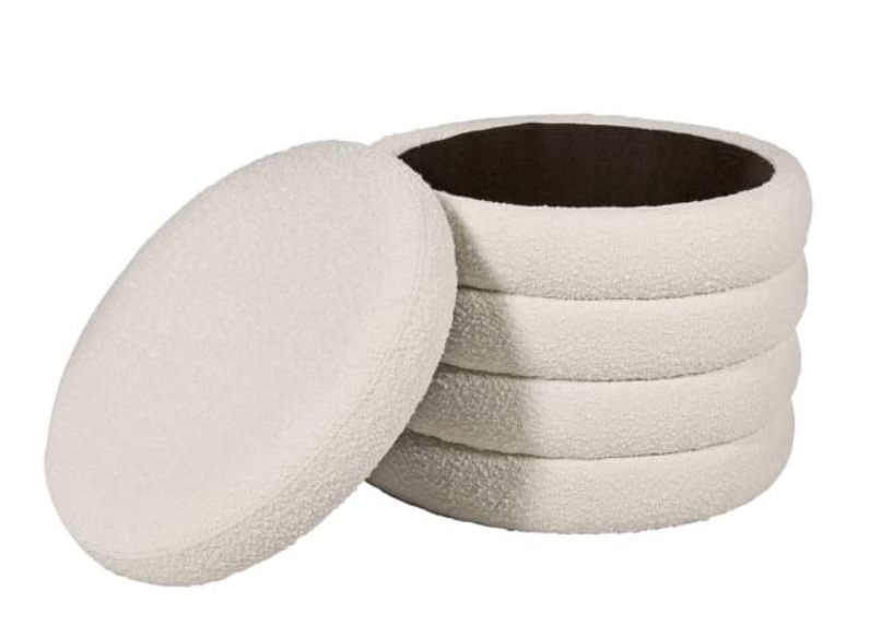 Cream Boucle Ribbed Storage Ottoman, 50x55cm