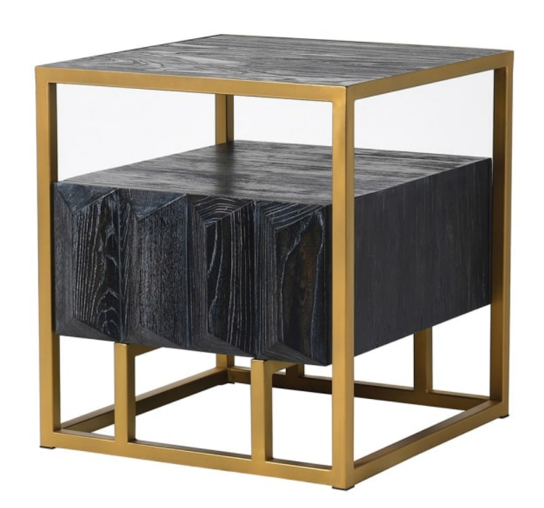 Black and Gold 1 Drawer Bedside, 60x55x60cm