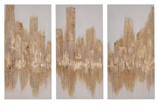 Set of 3 Gold Foil Panel Canvases 40x80cm