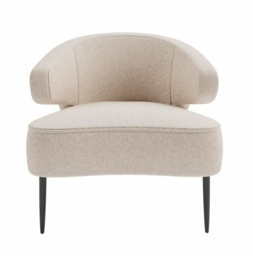 Beige Fabric Armchair with Black Metal Legs - Tyler, W81 x D82 x H75 cm