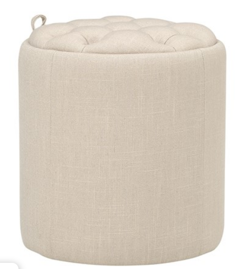 Ashley Buttoned Stool - Stone Linen
