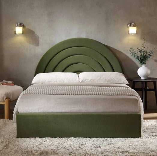 Archer Moss Green Velvet Ottoman Storage Bed, King, 157x215x116cm