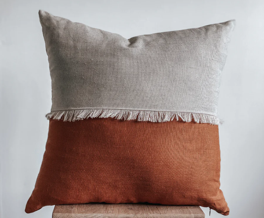 LINEN FRILL CUSHION COVER HALF TERRACOTTA 18X18"