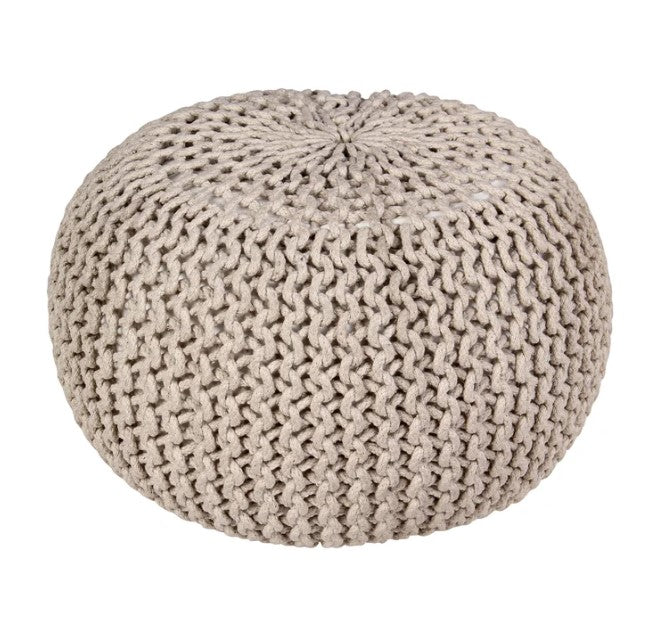 Antoinette Round Knitted Pouffe Ottoman Hand Made, Cream, 30x50x50cm