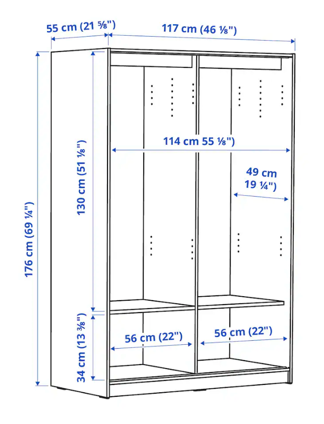 RAKKESTAD Wardrobe with sliding doors, black-brown, 117x176 cm
