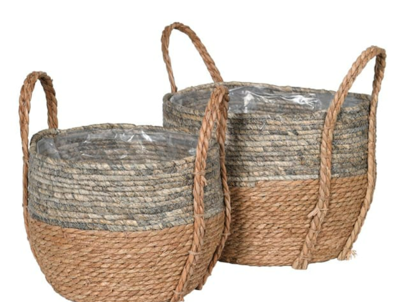 Set of 2 Straw and Corn Baskets