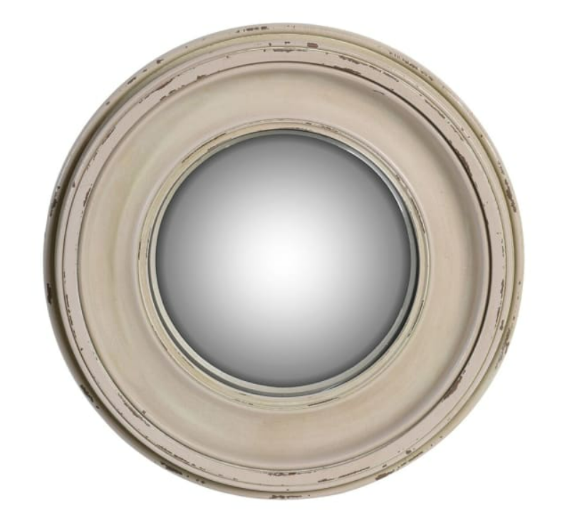 Small Distressed White Round Mirror