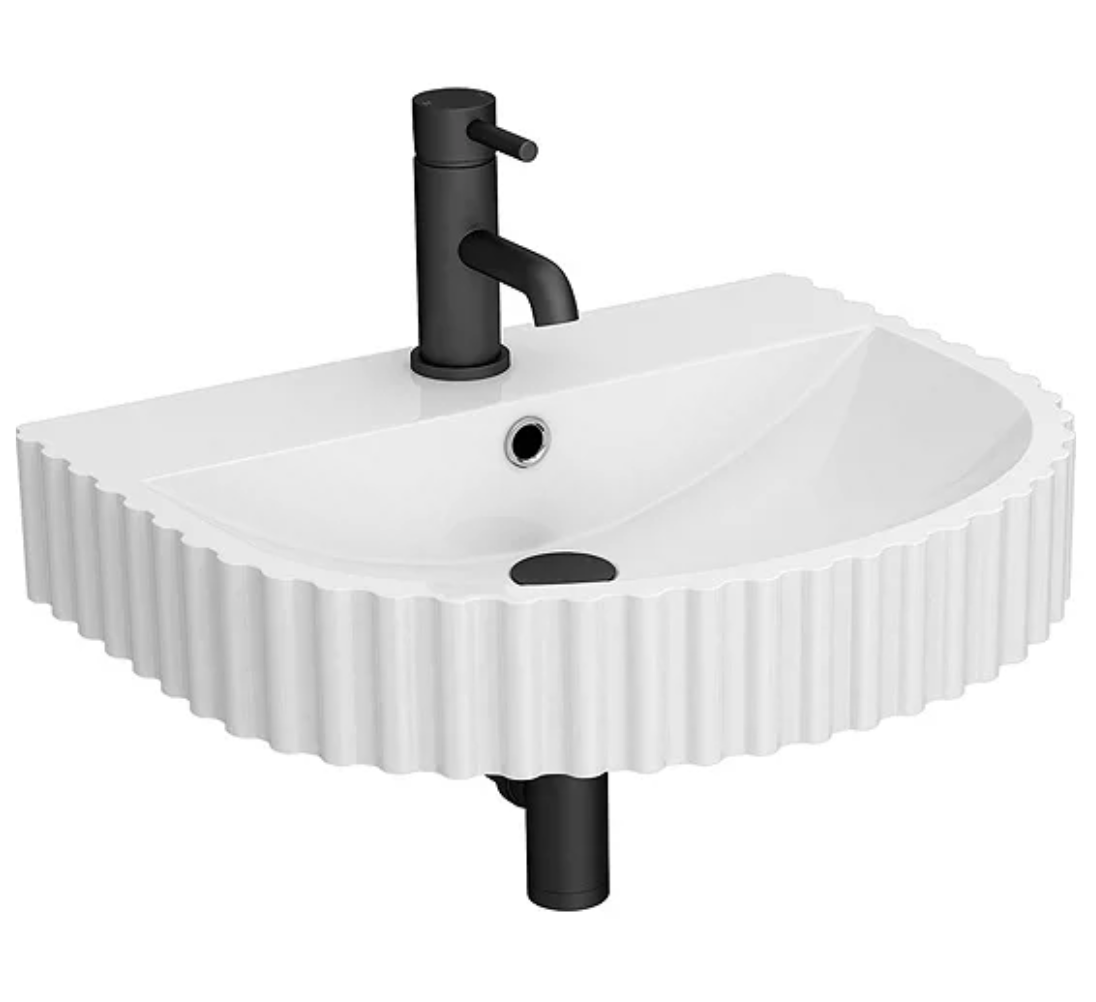 Arezzo D Shaped Fluted Wall Mounted Stone Resin Basin 1TH (554 x 437mm)