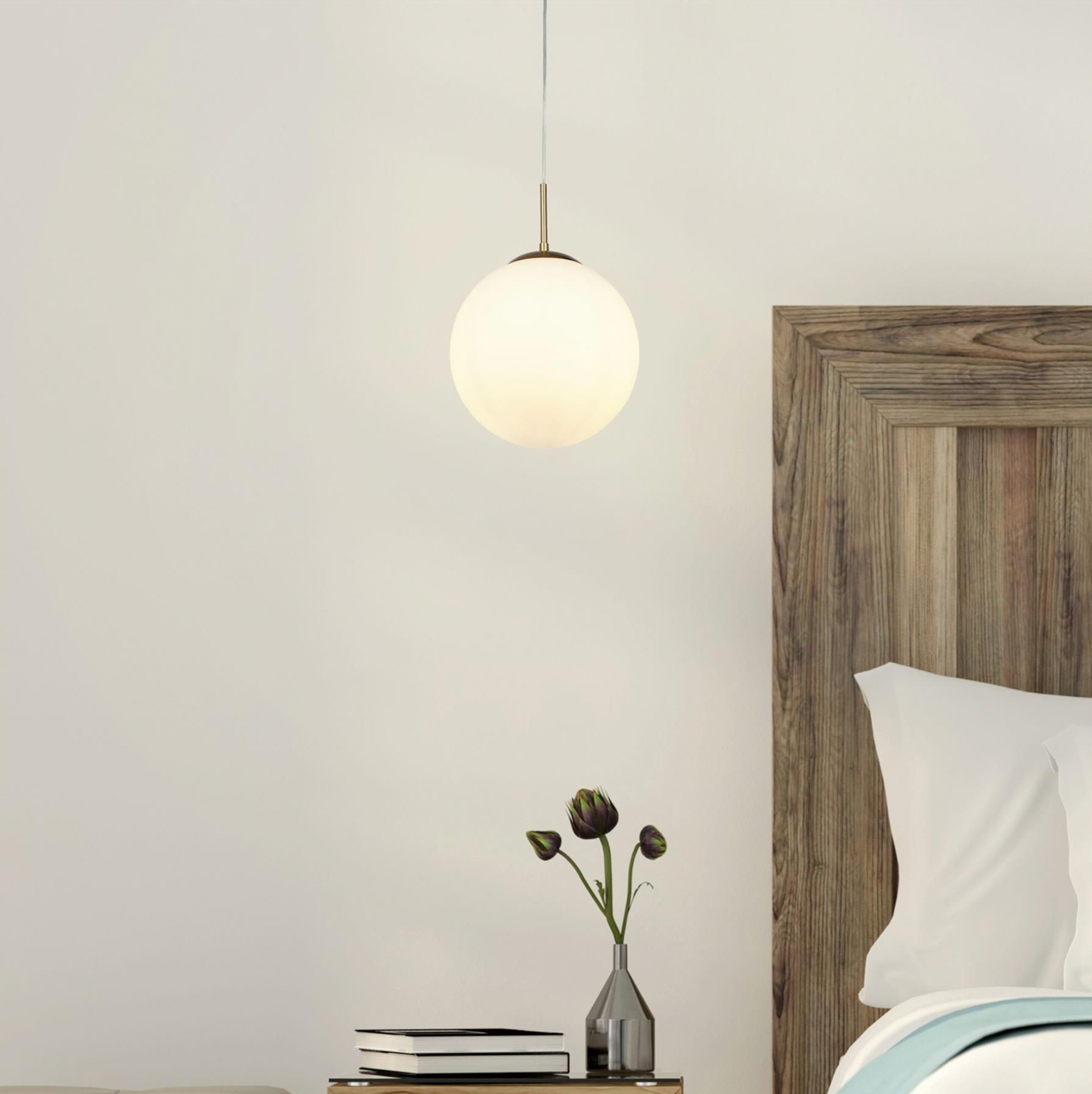 Atom Single Ceiling Pendant Light In Antique Brass Finish With Matt Opal Glass Shade