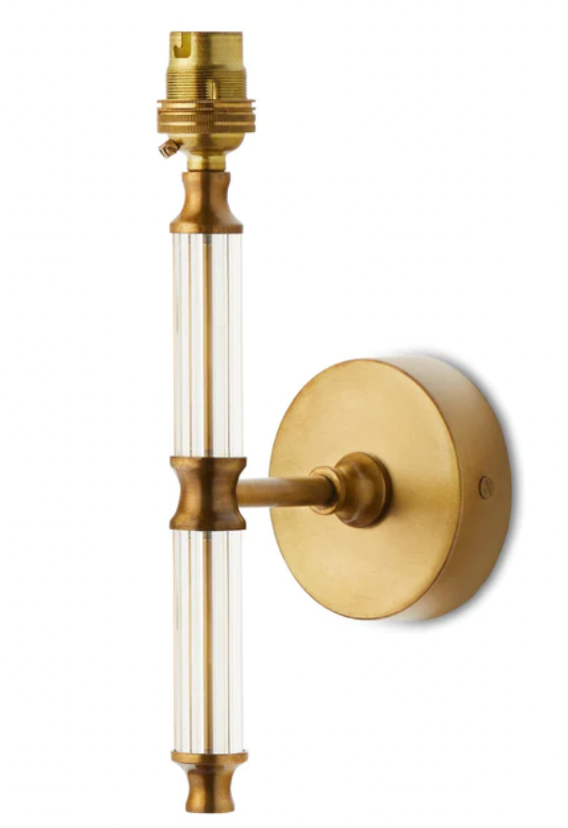 keneggy wall fitting in clear glass and antique brass