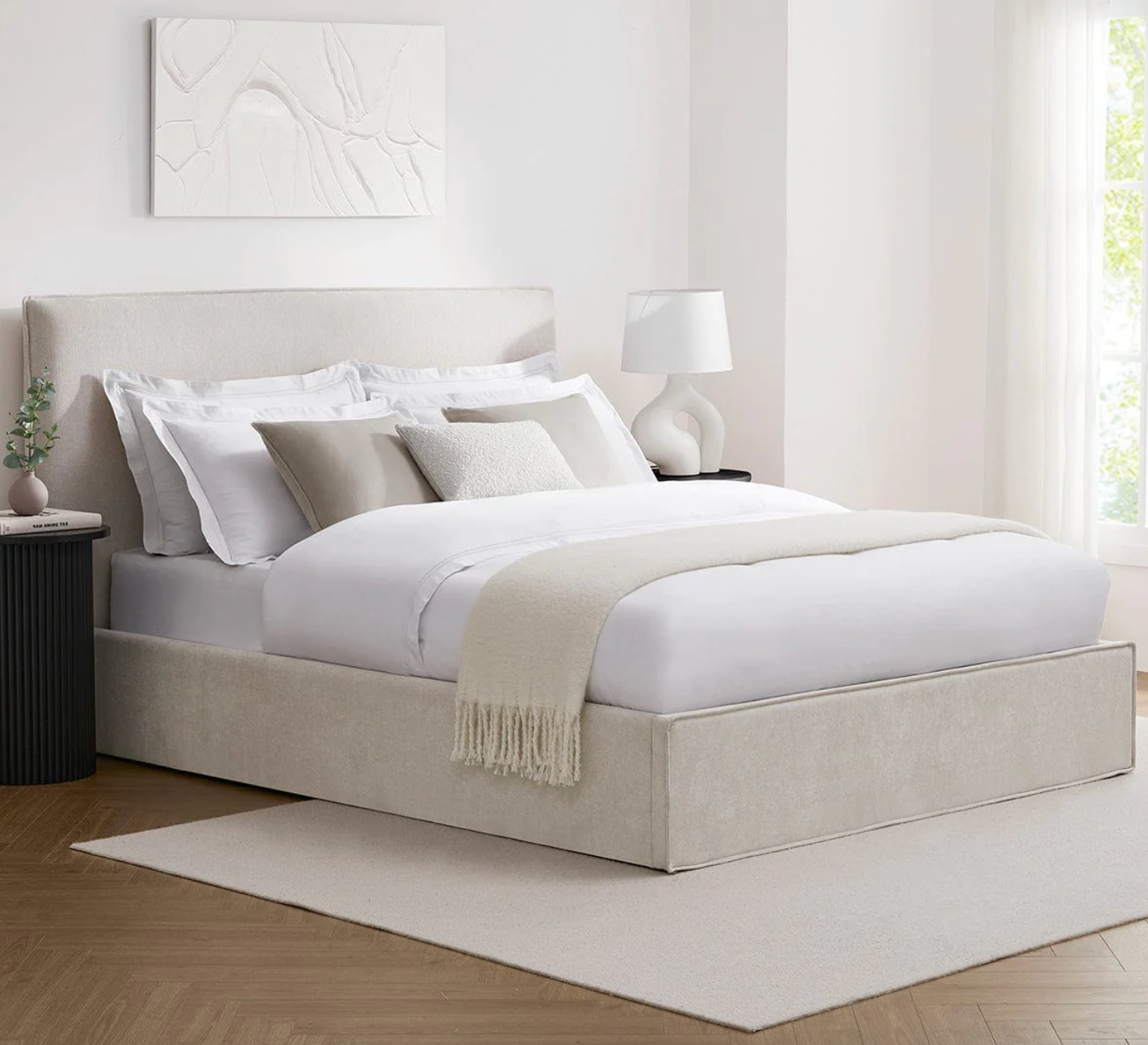 Oslo Ottoman Storage Bed - Ivory, King Size, 220x161x118.5cm