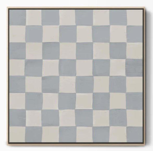 Blue Checkerboard Framed Canvas Art - 81x81cm / Natural